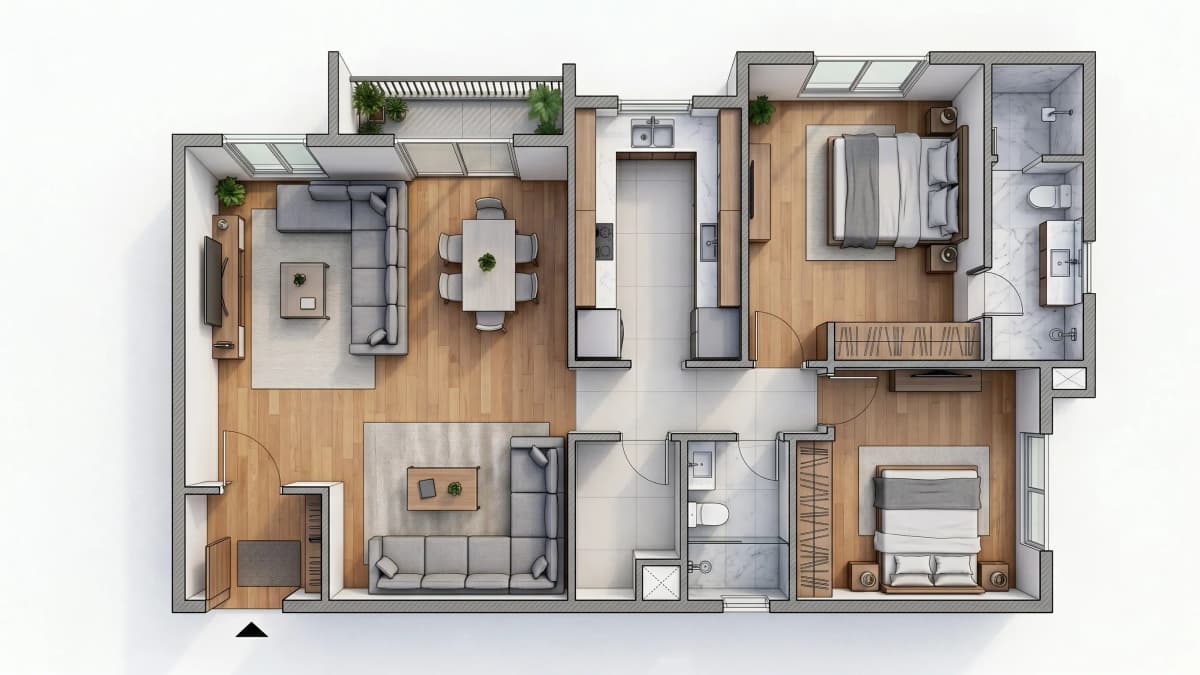 Complete 2 BHK Floor Plan