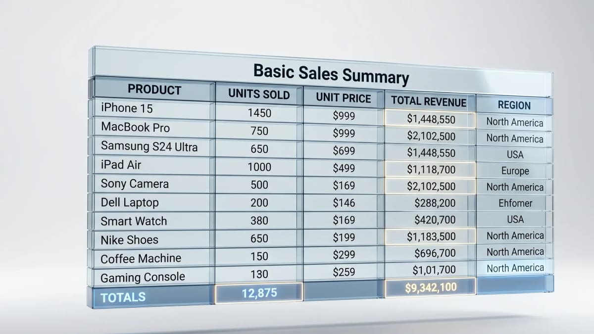 Basic Sales Summary Table