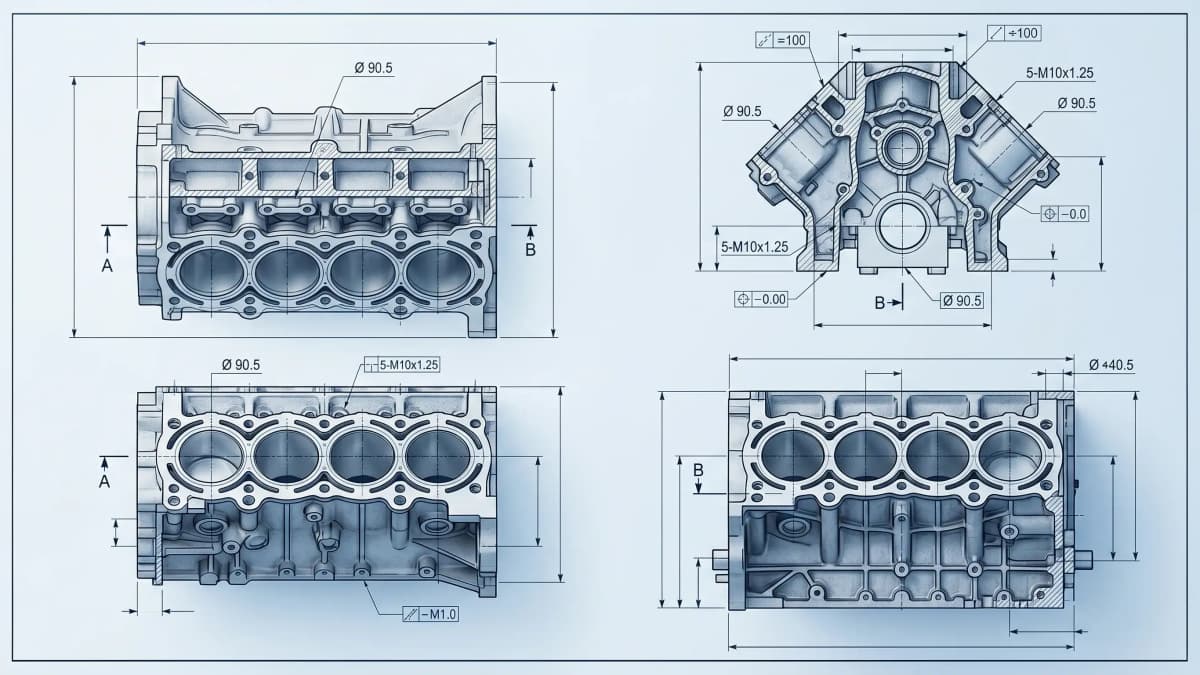Orthographic Engine Block Layout